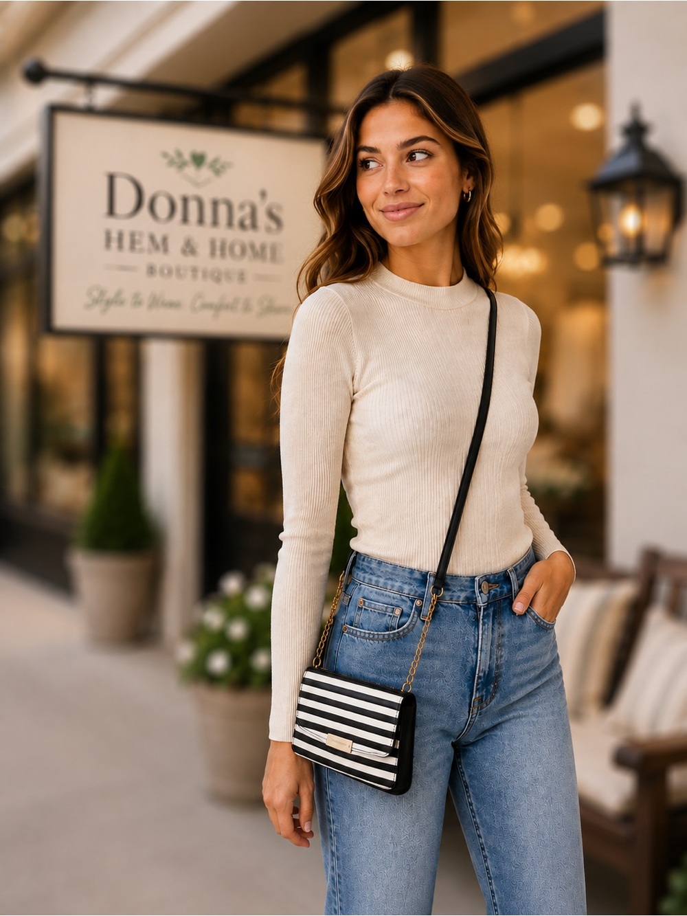 Black & White Stripe Wallet Style Clutch, Crossbody or Shoulder Bag NWOTs